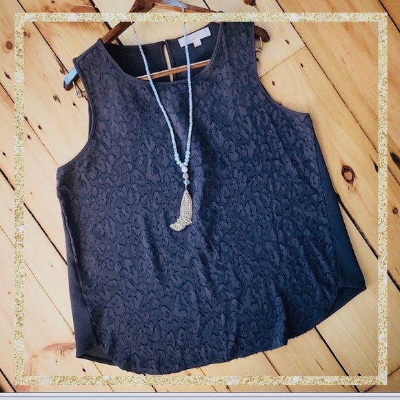 LOFT Charcoal grey leopard embossed tank - Picture 2 of 7